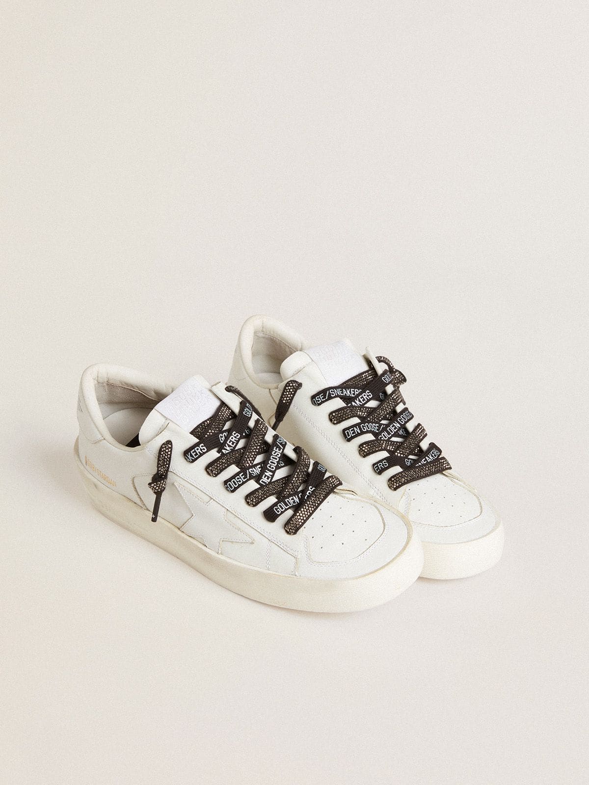 Black cotton laces with silver Swarovski crystals and white logo - Golden Goose Women|Men