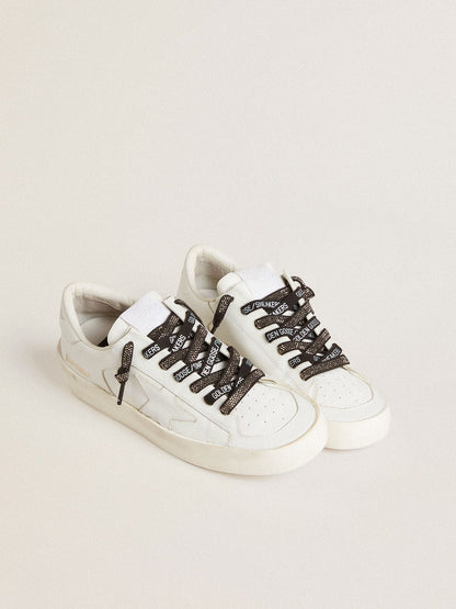 Black cotton laces with silver Swarovski crystals and white logo - Golden Goose Women|Men
