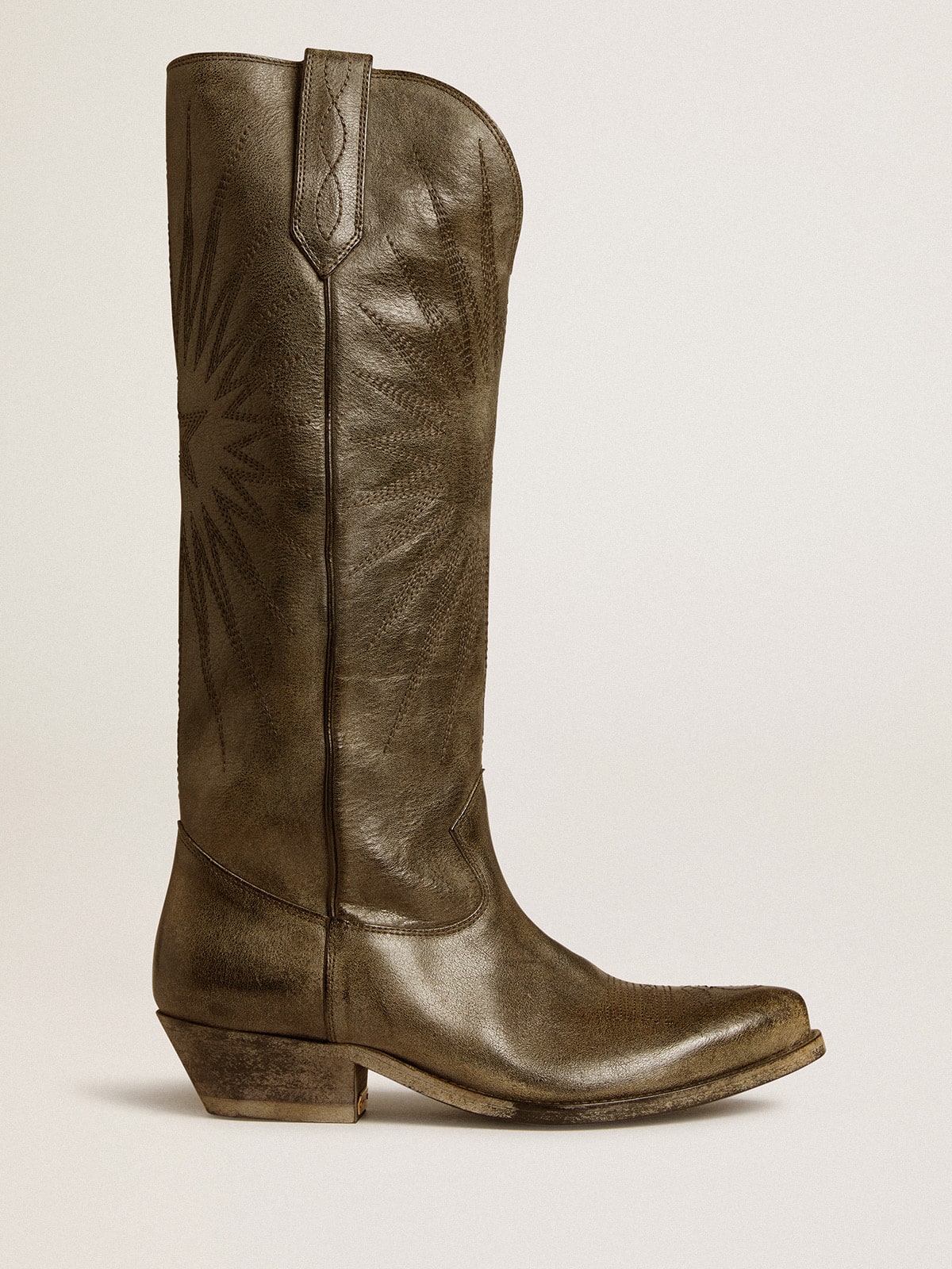 Women's Wish Star boots in black leather with star embroidery - Golden Goose Women