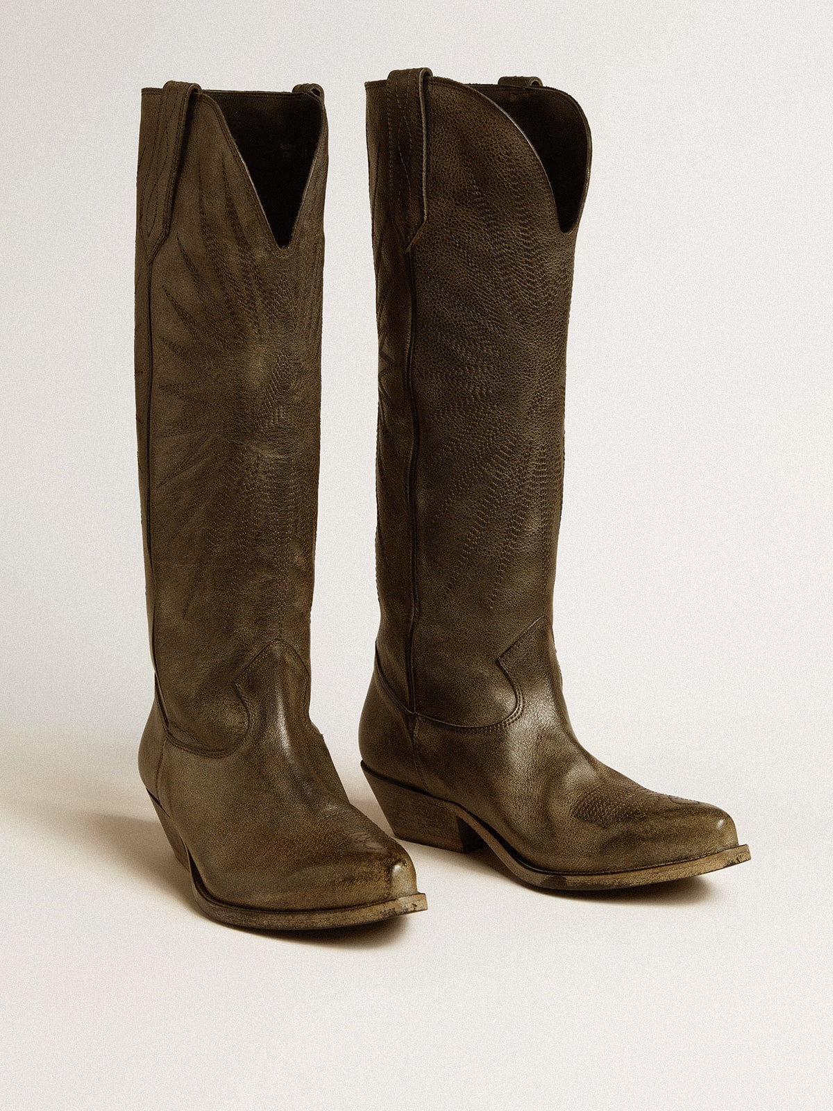 Women's Wish Star boots in black leather with star embroidery - Golden Goose Women