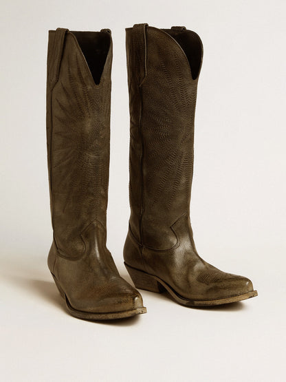 Women's Wish Star boots in black leather with star embroidery - Golden Goose Women