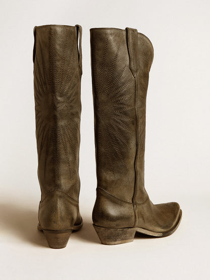 Women's Wish Star boots in black leather with star embroidery - Golden Goose Women