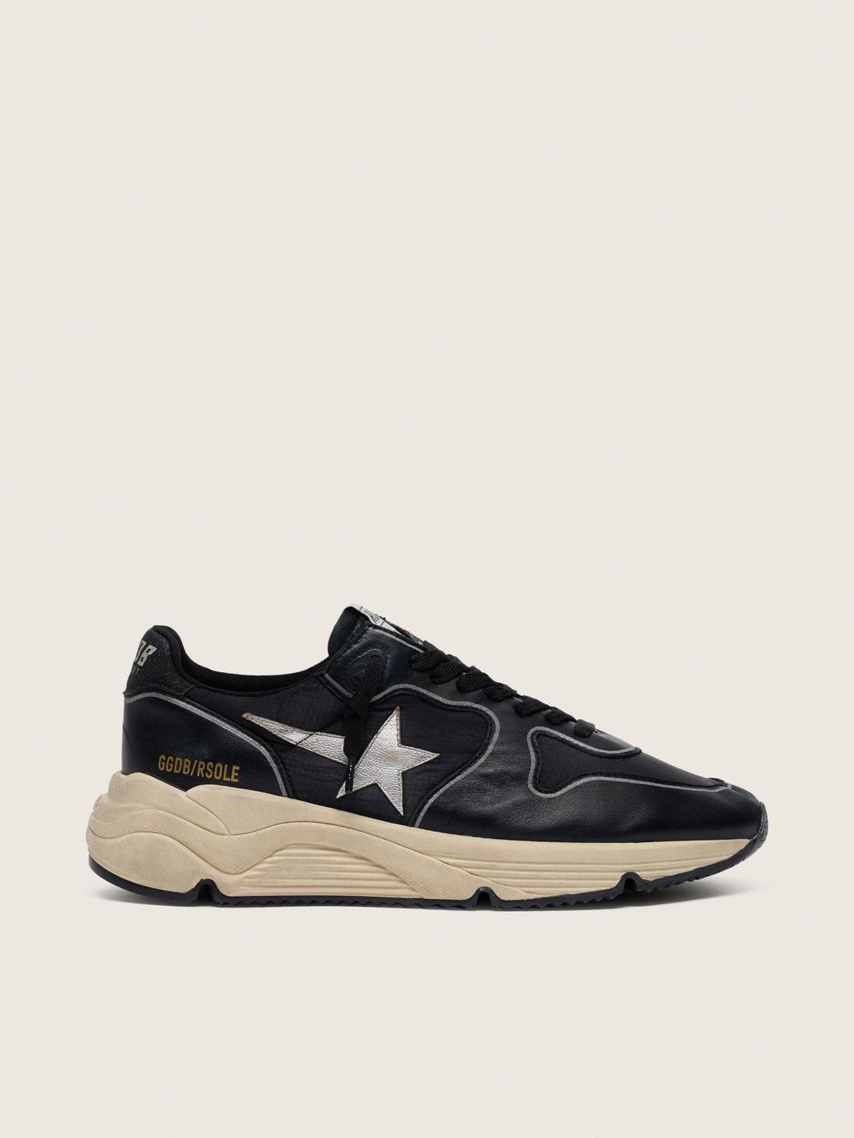 Women’s Running Sole in black nappa leather and nylon with a silver leather star - Golden Goose Women
