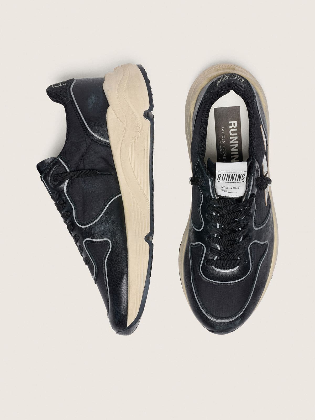 Women’s Running Sole in black nappa leather and nylon with a silver leather star - Golden Goose Women