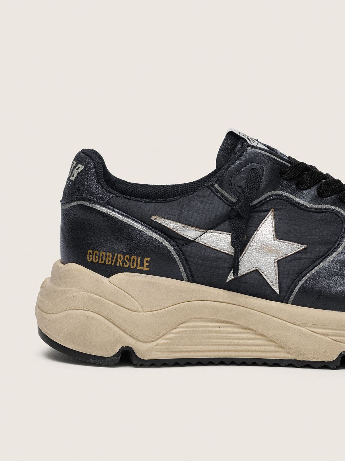 Women’s Running Sole in black nappa leather and nylon with a silver leather star - Golden Goose Women