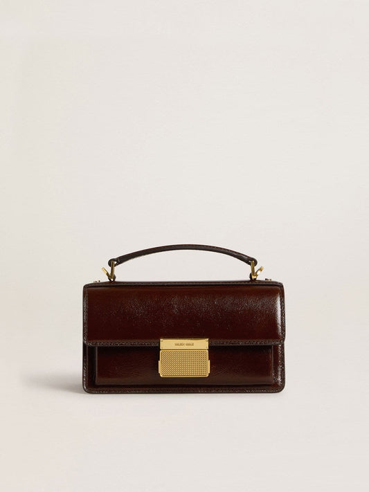 Small Venezia Bag in dark brown laminated leather with gold details - Golden Goose Women