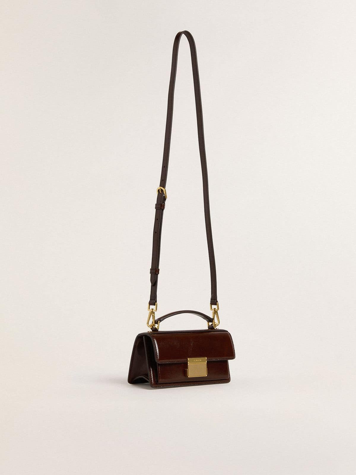 Small Venezia Bag in dark brown laminated leather with gold details - Golden Goose Women
