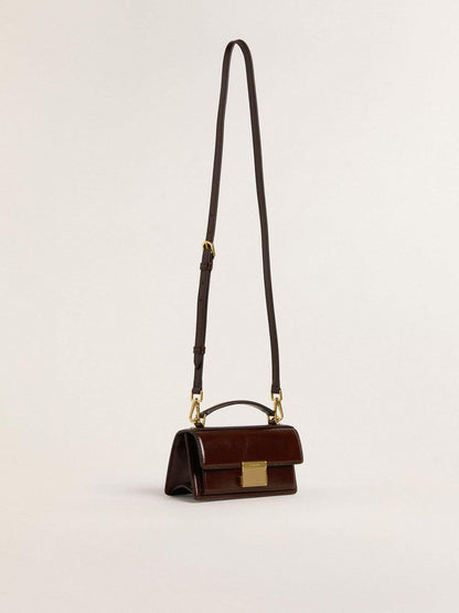 Small Venezia Bag in dark brown laminated leather with gold details - Golden Goose Women