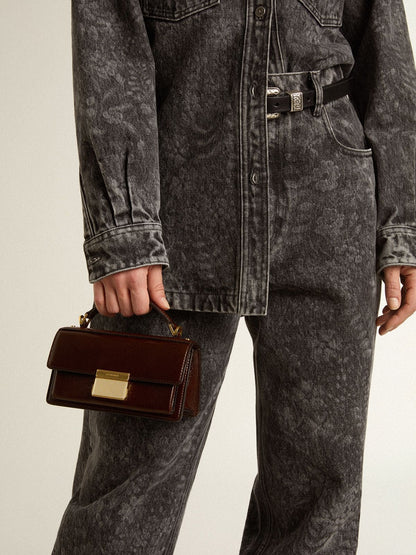 Small Venezia Bag in dark brown laminated leather with gold details - Golden Goose Women
