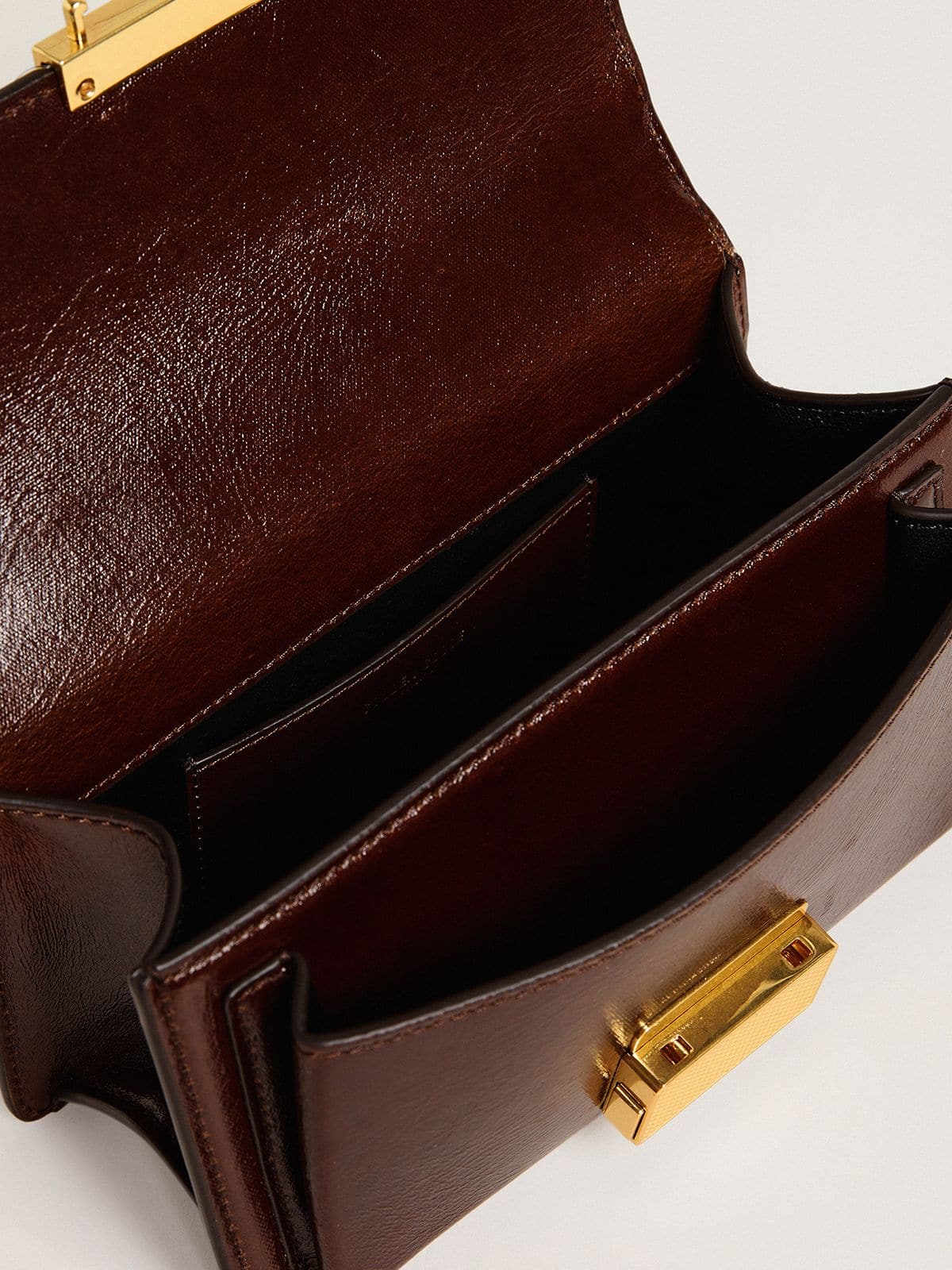 Small Venezia Bag in dark brown laminated leather with gold details - Golden Goose Women