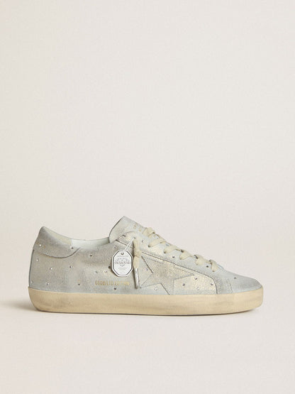 Women's Super-Star LTD in platinum suede and Swarovski crystals with platinum suede star - Golden Goose Women