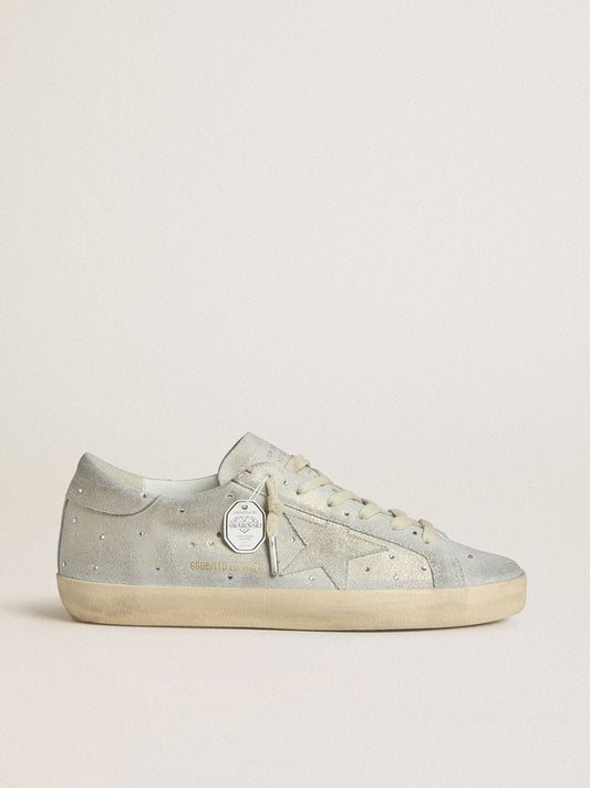 Women's Super-Star LTD in platinum suede and Swarovski crystals with platinum suede star - Golden Goose Women