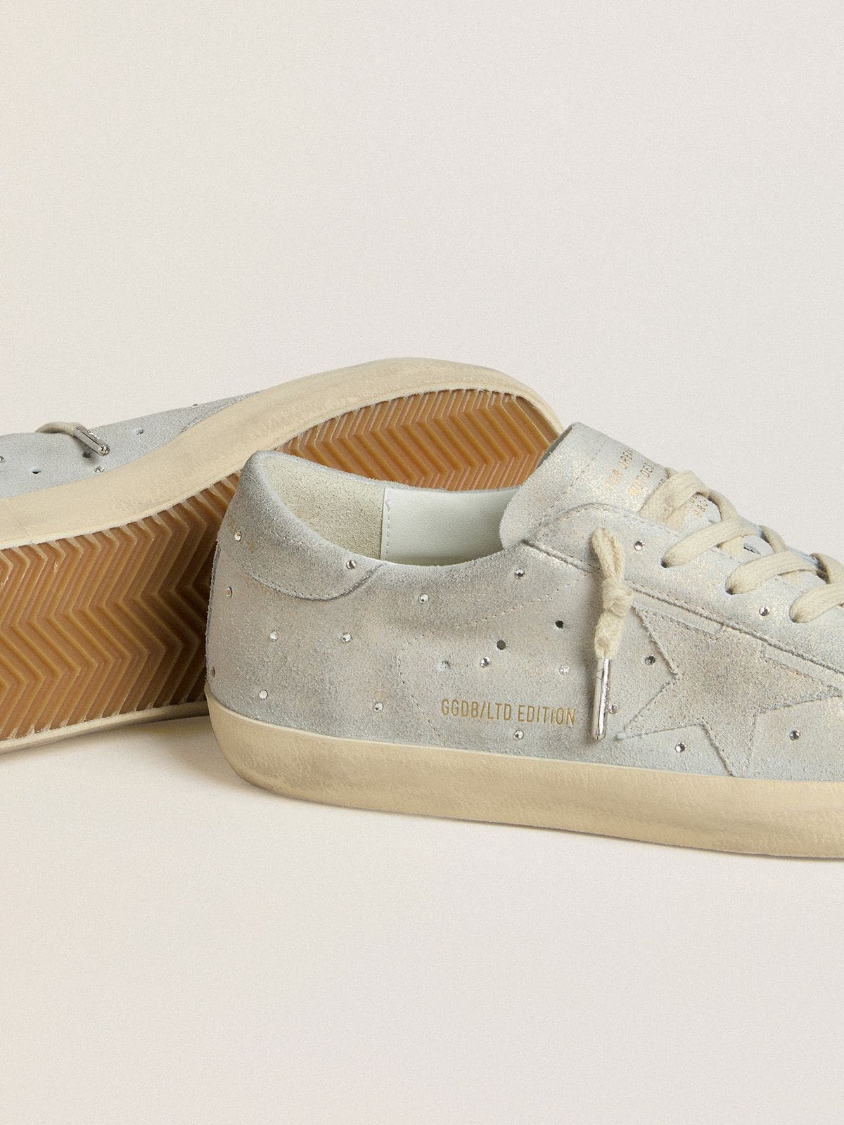 Women's Super-Star LTD in platinum suede and Swarovski crystals with platinum suede star - Golden Goose Women
