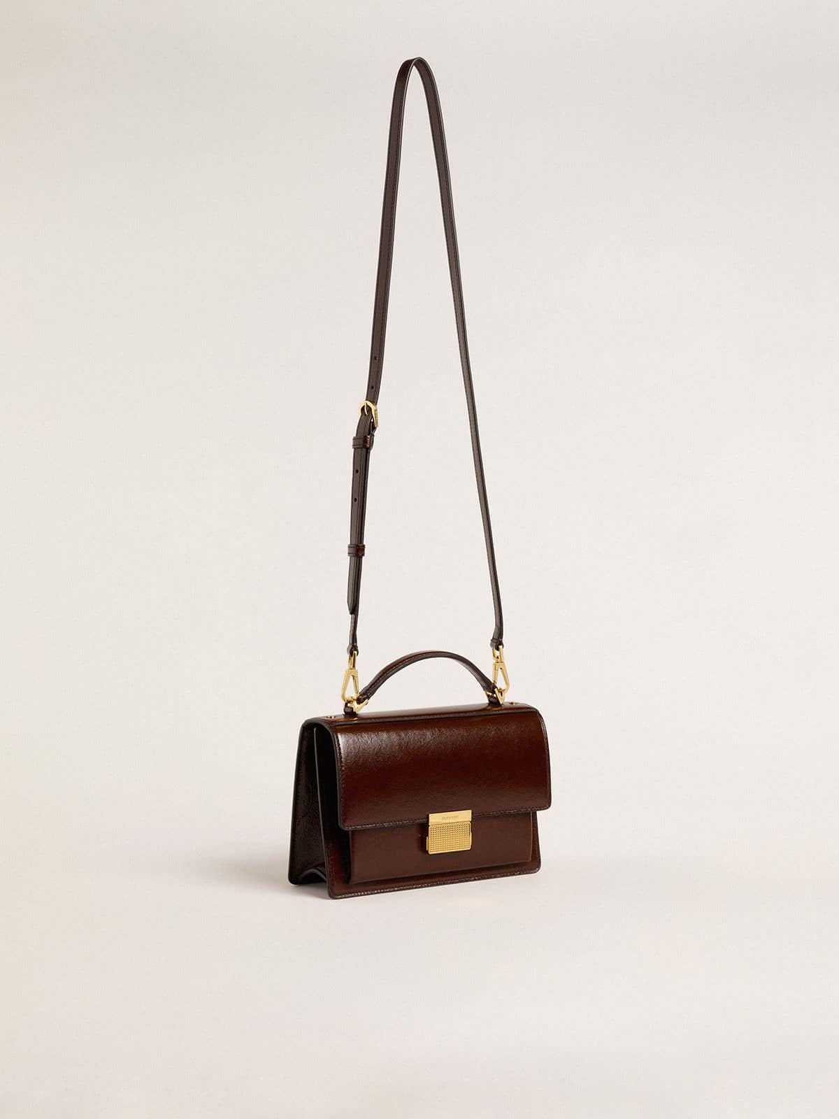 Venezia Bag in dark brown laminated leather with gold details - Golden Goose Women