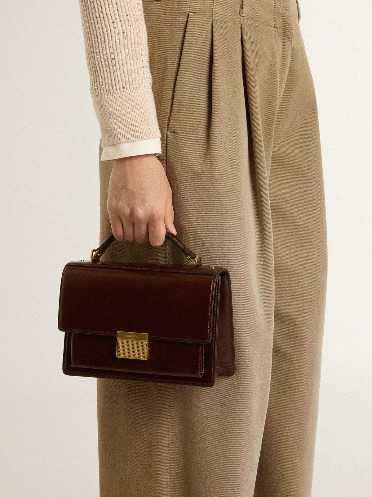 Venezia Bag in dark brown laminated leather with gold details - Golden Goose Women
