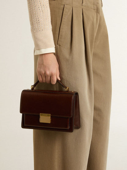Venezia Bag in dark brown laminated leather with gold details - Golden Goose Women