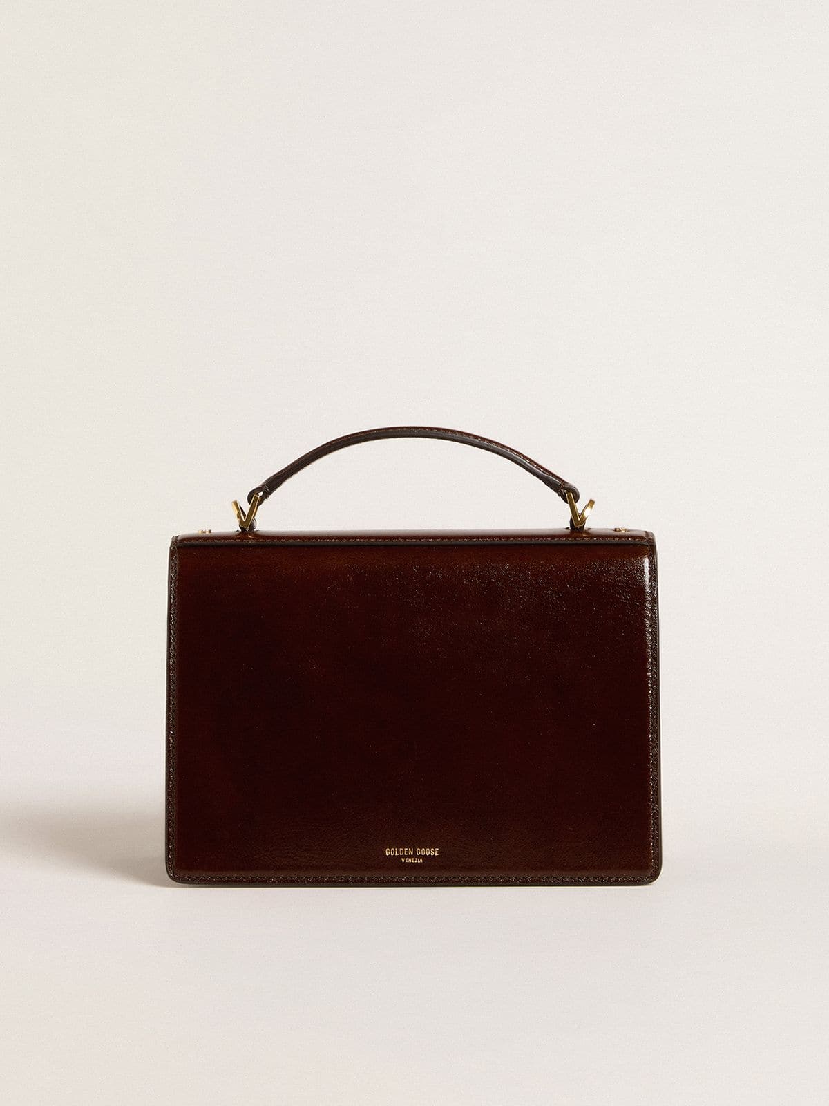 Venezia Bag in dark brown laminated leather with gold details - Golden Goose Women