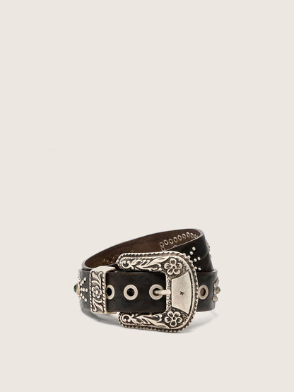 Lace belt in tan-colored washed leather with studs and inlays - Golden Goose Women