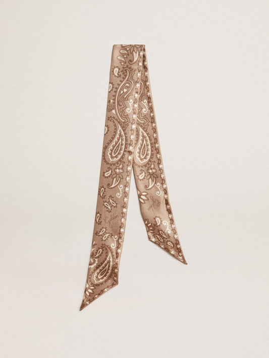 Ribbon in dove-gray silk twill with paisley pattern - Golden Goose Women