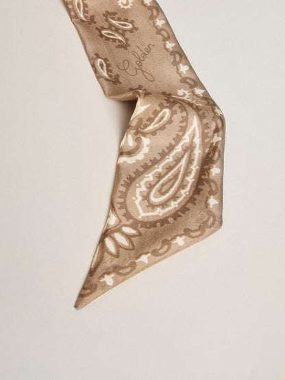 Ribbon in dove-gray silk twill with paisley pattern - Golden Goose Women