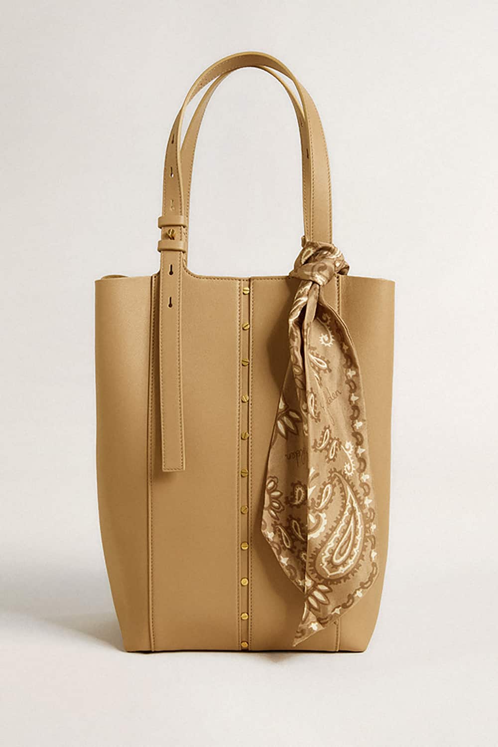 Ribbon in dove-gray silk twill with paisley pattern - Golden Goose Women