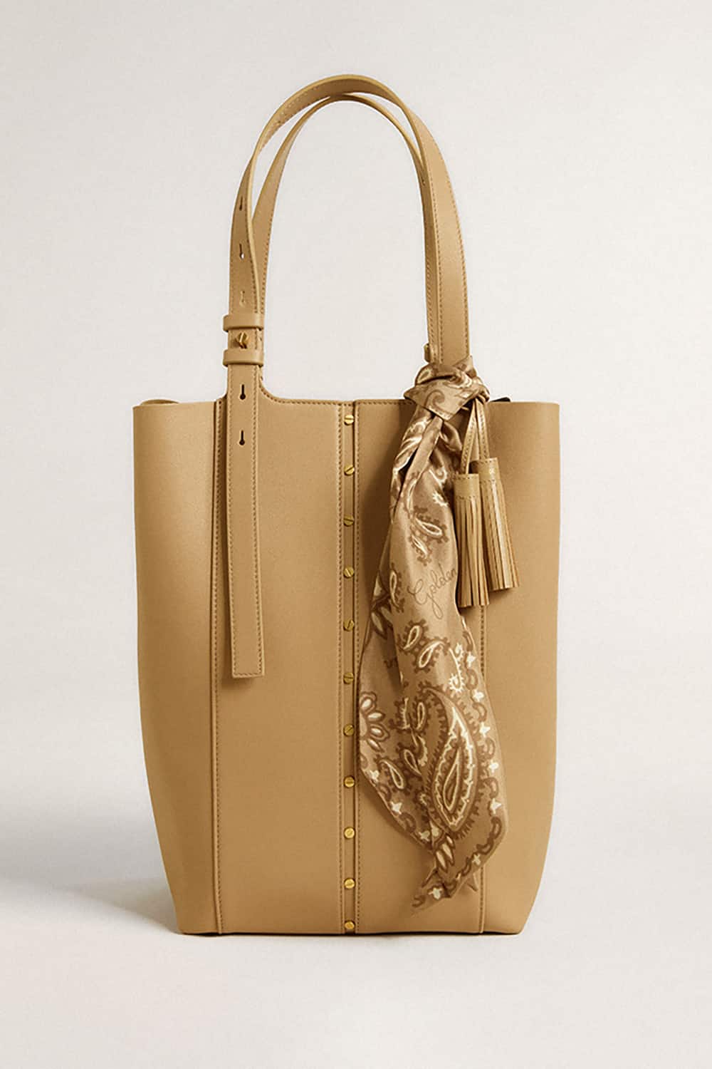 Ribbon in dove-gray silk twill with paisley pattern - Golden Goose Women