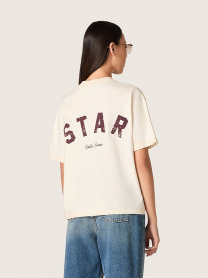 Star unisex T-shirt in white cotton with all-over gradient crystals and print on the back - Golden Goose Women|Men