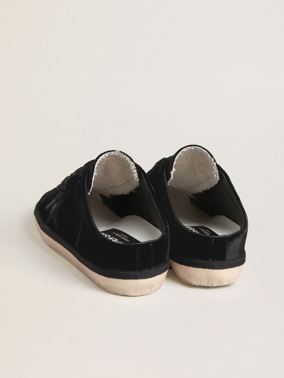 Women's Super-Star Sabots in black velvet with a black leather star with micro-glitter - Golden Goose Women