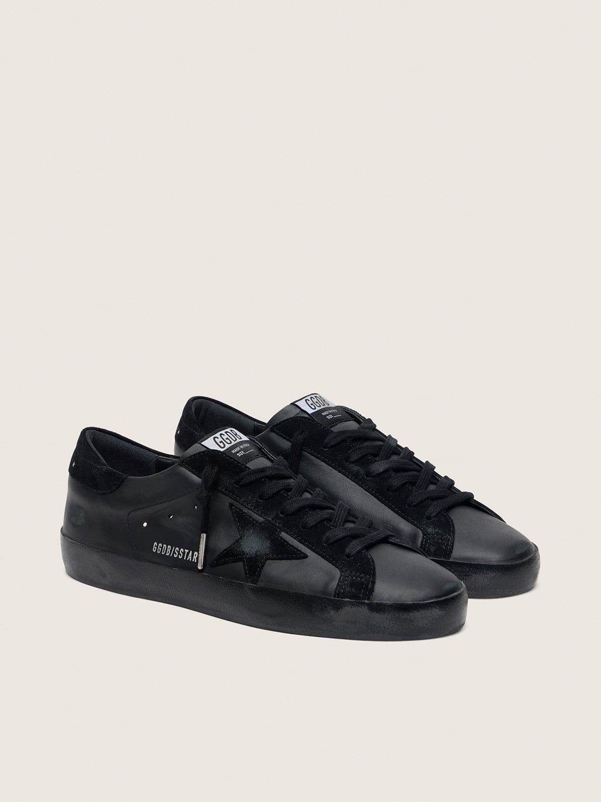 Women's Super-Star in black nappa with black suede star and heel tab - Golden Goose Women
