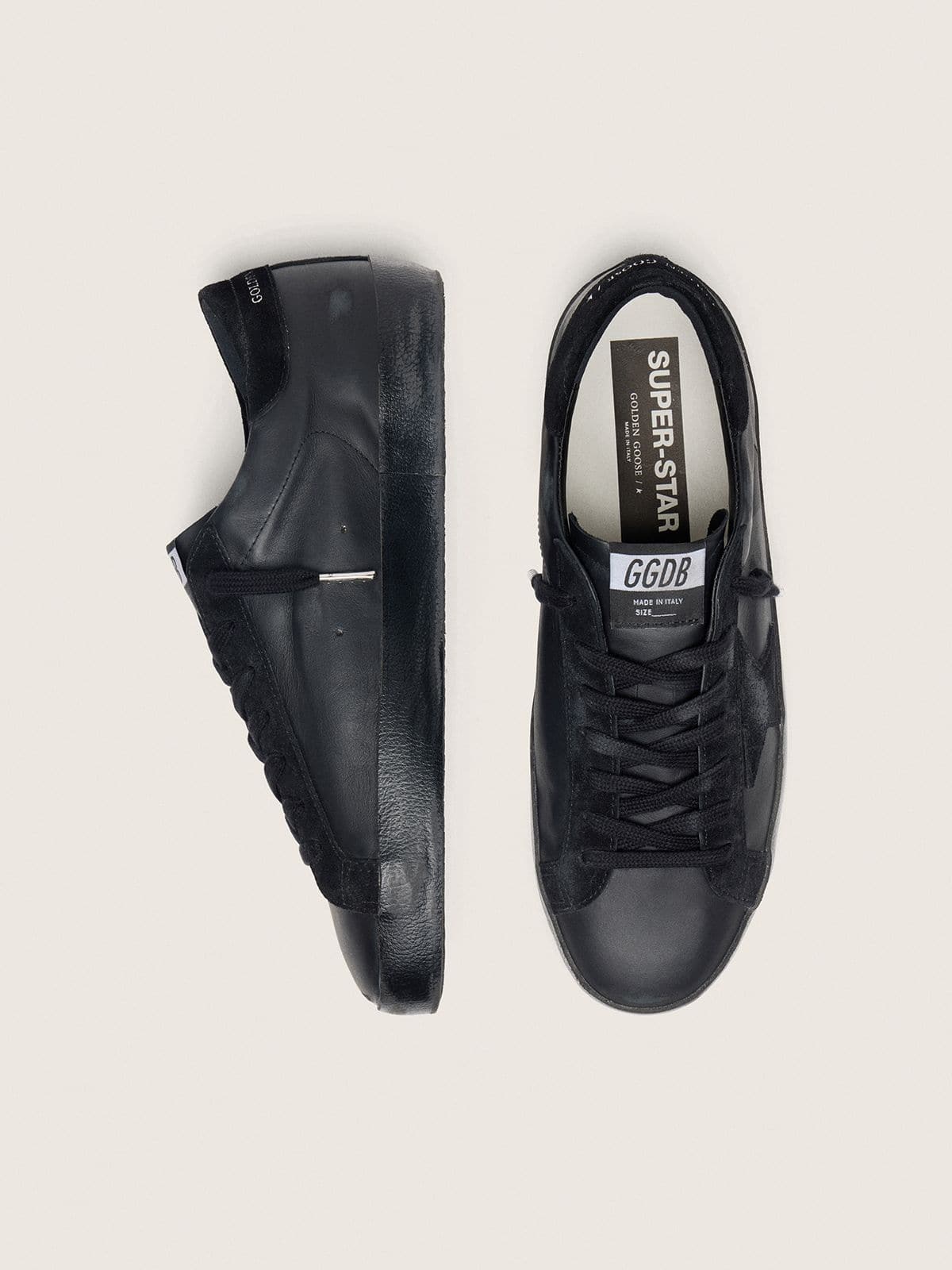 Women's Super-Star in black nappa with black suede star and heel tab - Golden Goose Women