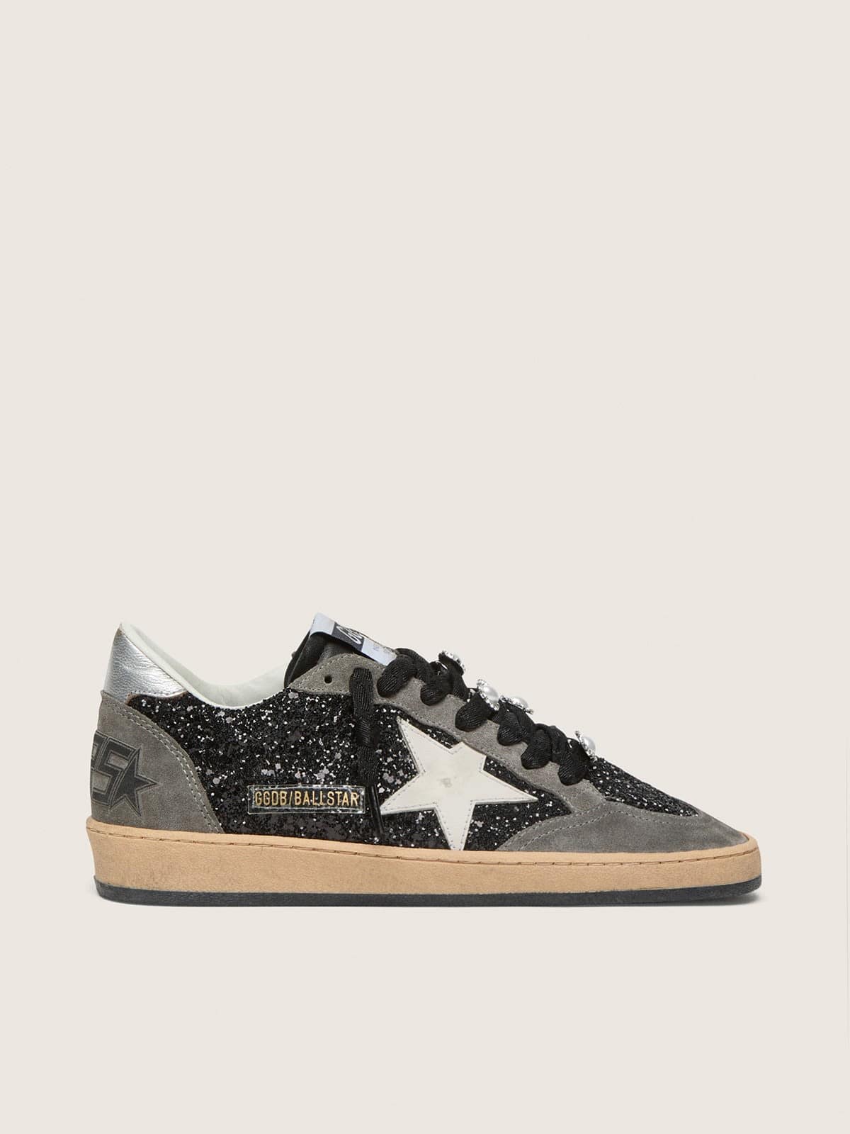 Women's gray and black Ball Star LTD in glitter with Skins - Golden Goose Women