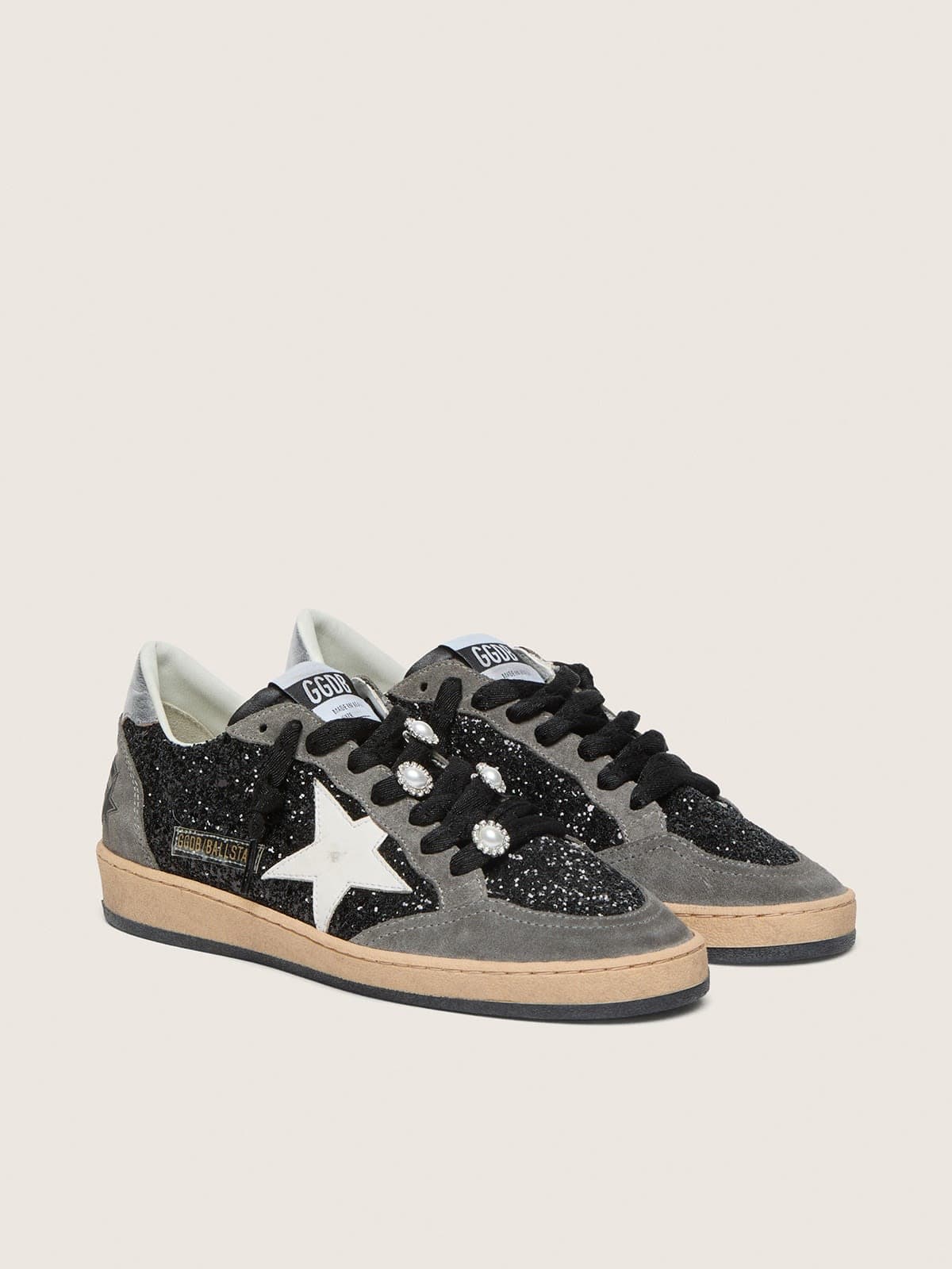 Women's gray and black Ball Star LTD in glitter with Skins - Golden Goose Women
