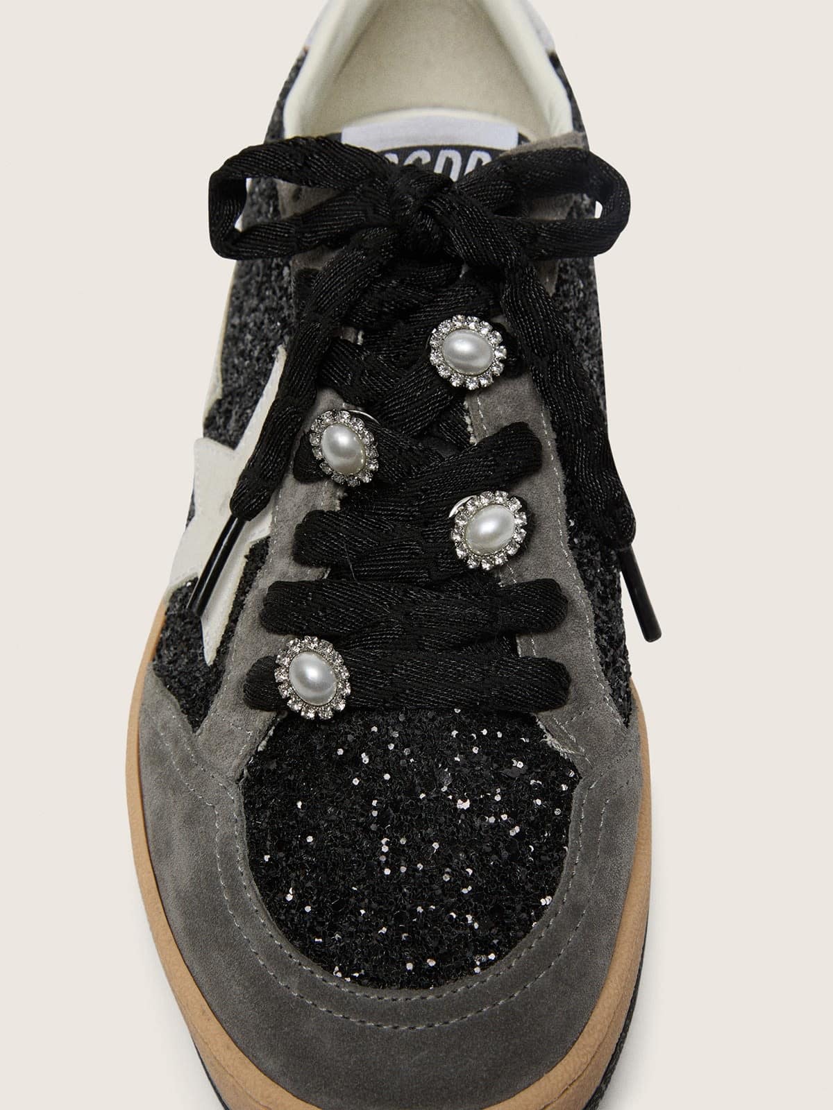 Women's gray and black Ball Star LTD in glitter with Skins - Golden Goose Women