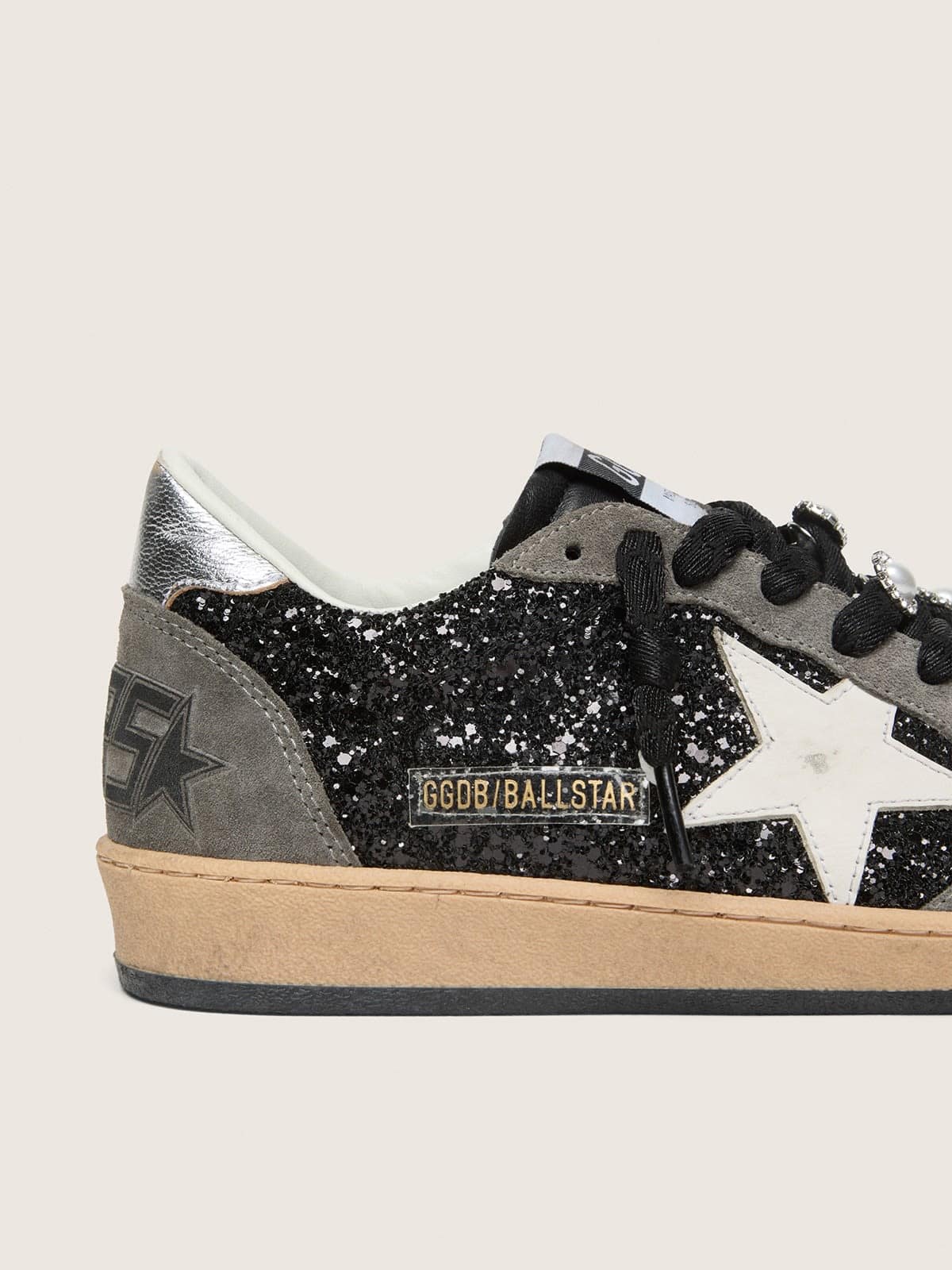 Women's gray and black Ball Star LTD in glitter with Skins - Golden Goose Women