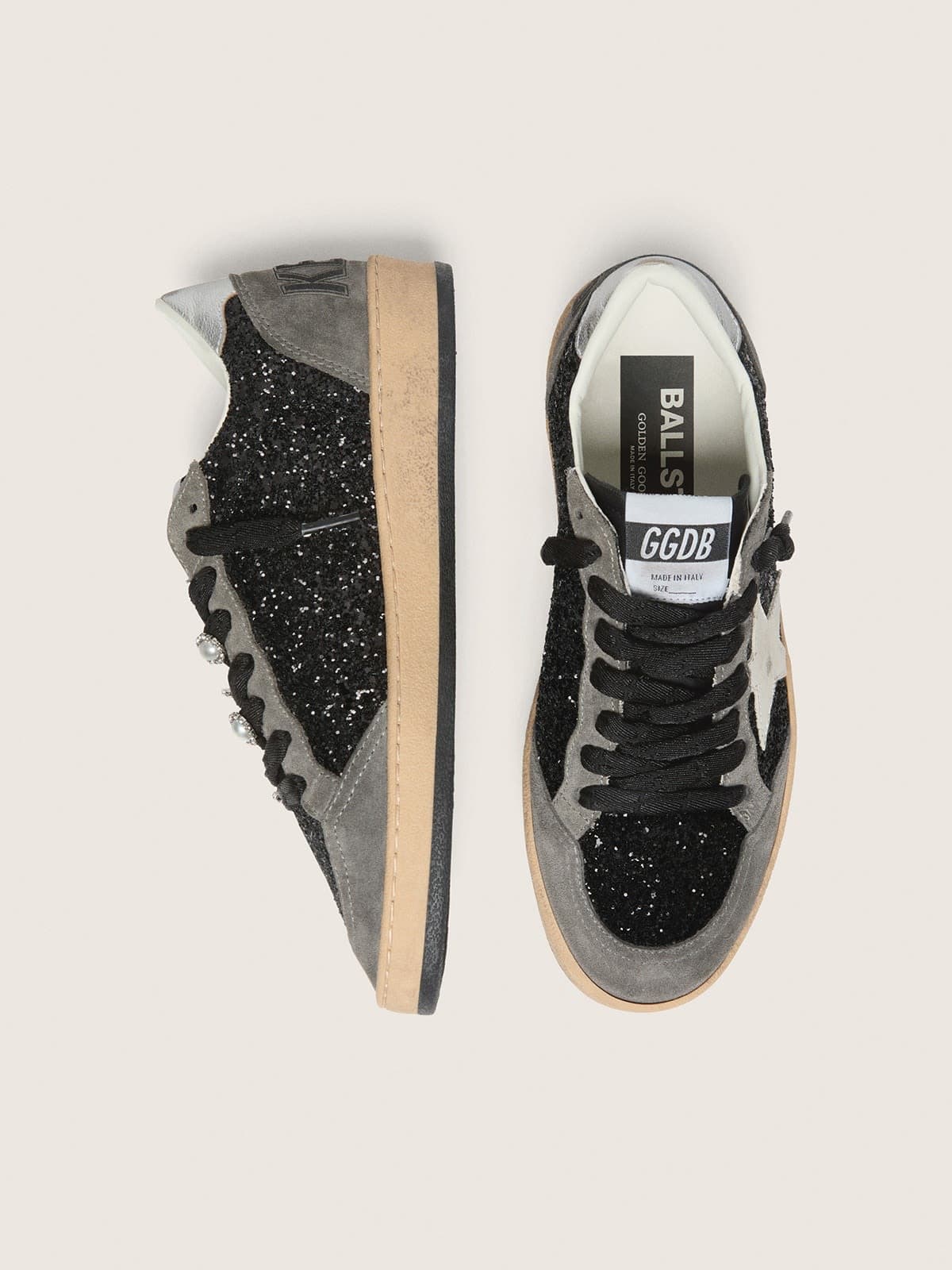 Women's gray and black Ball Star LTD in glitter with Skins - Golden Goose Women