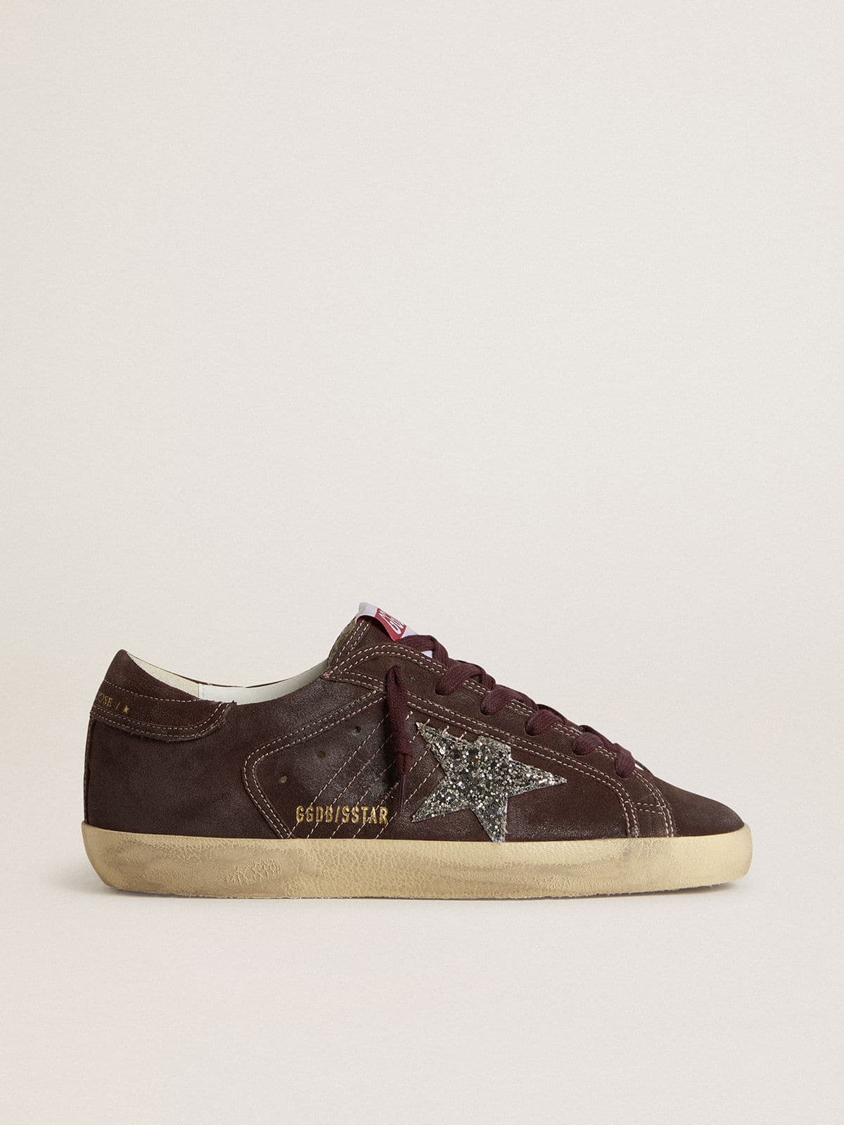 Women's Super-Star in brown suede with silver glitter star - Golden Goose Women