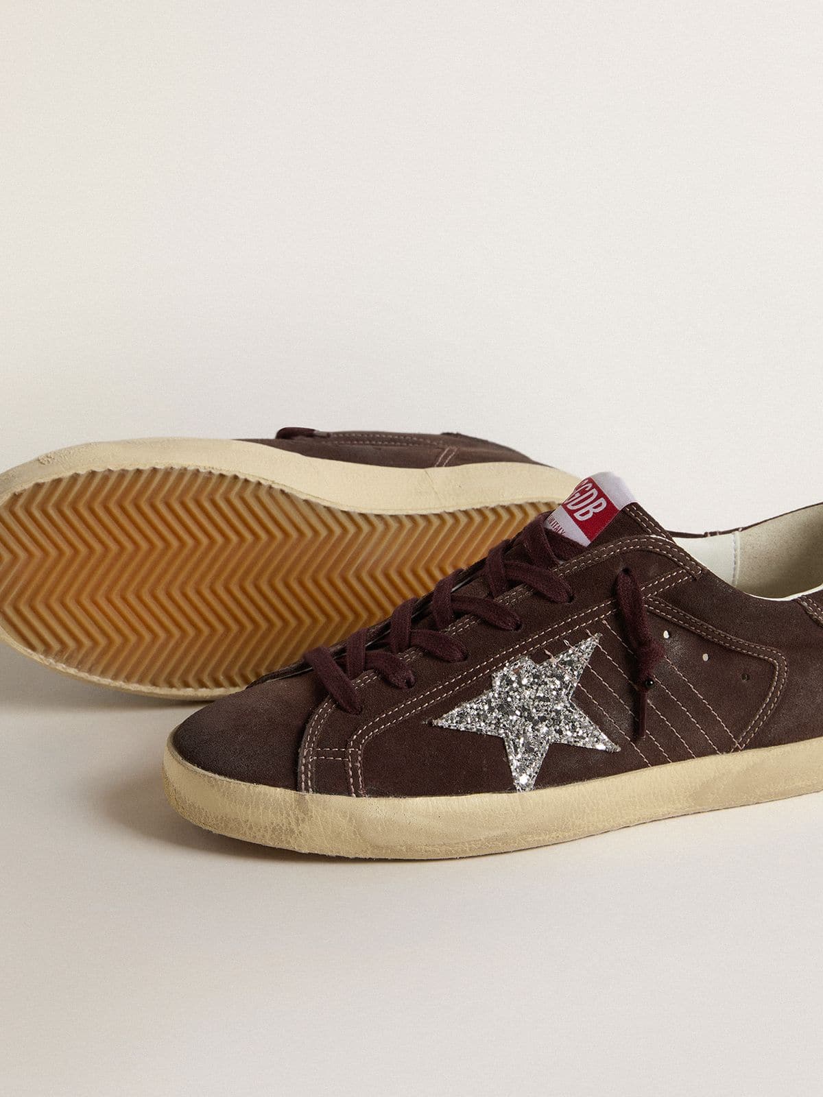 Women's Super-Star in brown suede with silver glitter star - Golden Goose Women