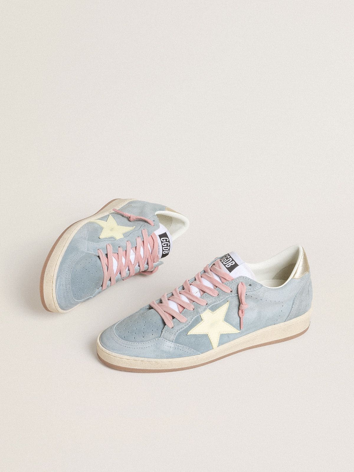 Women's Ball Star in powder-blue suede with cream-colored leather star - Golden Goose Women