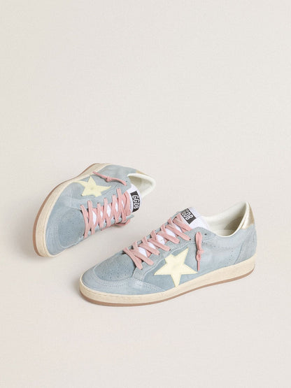 Women's Ball Star in powder-blue suede with cream-colored leather star - Golden Goose Women