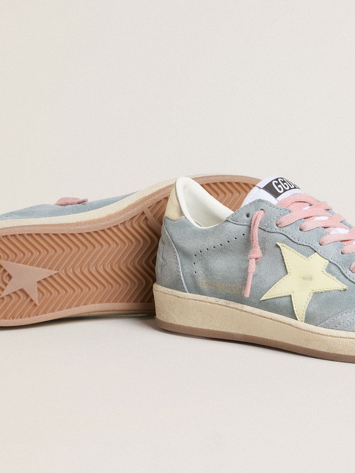 Women's Ball Star in powder-blue suede with cream-colored leather star - Golden Goose Women