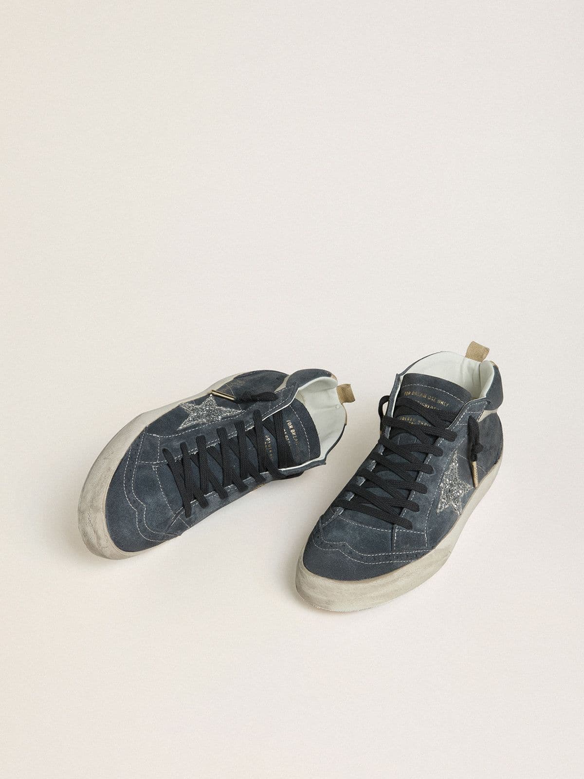 Women's Mid Star in petrol-blue suede with silver glitter star and cotton flash - Golden Goose Women