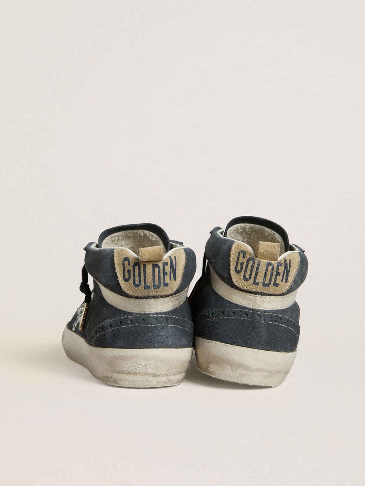 Women's Mid Star in petrol-blue suede with silver glitter star and cotton flash - Golden Goose Women
