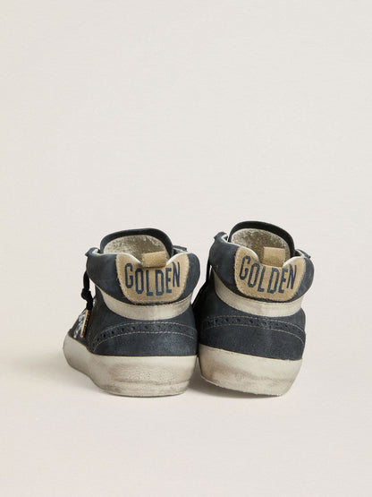 Women's Mid Star in petrol-blue suede with silver glitter star and cotton flash - Golden Goose Women