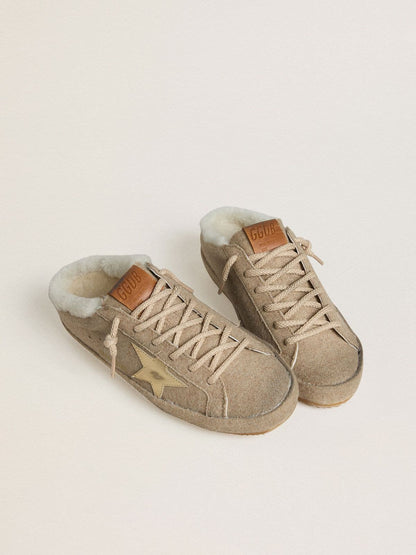 Women's Super-Star Sabots in wool with shearling lining and gold metallic star - Golden Goose Women