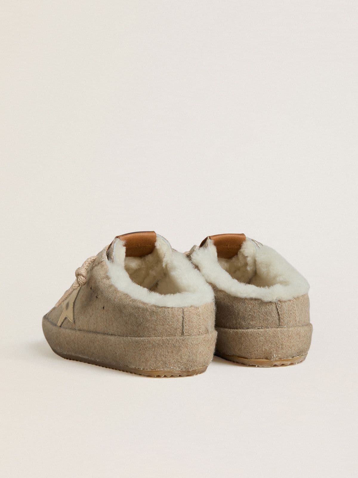 Women's Super-Star Sabots in wool with shearling lining and gold metallic star - Golden Goose Women