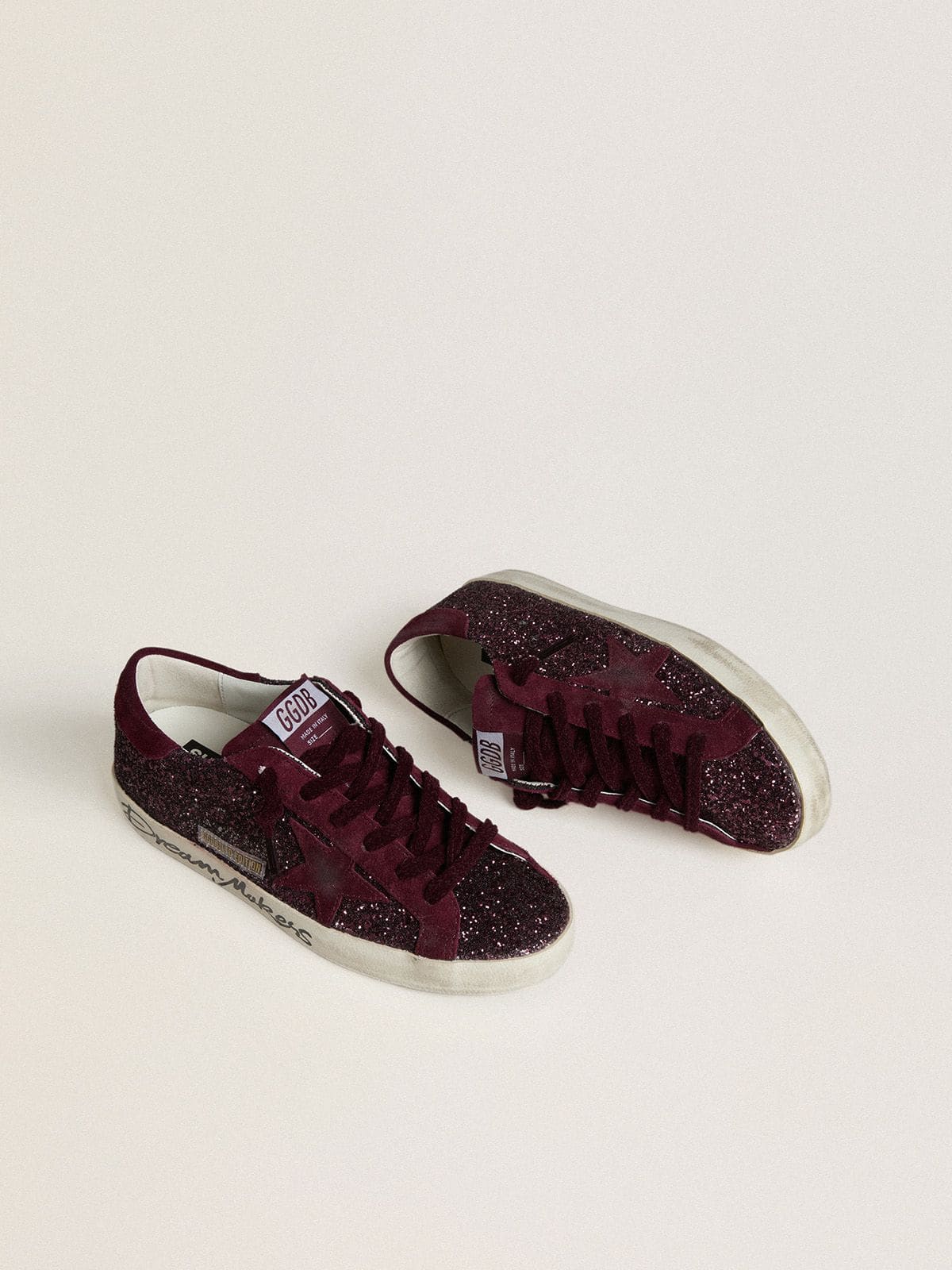 Women's Super-Star LTD in cherry glitter with cherry suede star - Golden Goose Women