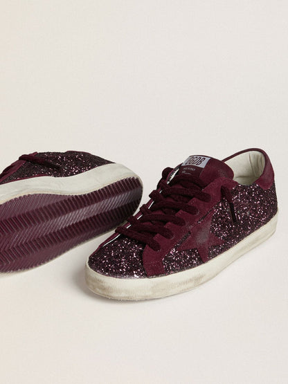 Women's Super-Star LTD in cherry glitter with cherry suede star - Golden Goose Women