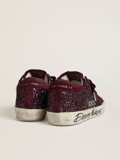 Women's Super-Star LTD in cherry glitter with cherry suede star - Golden Goose Women