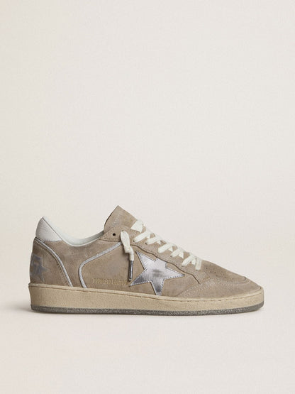 Women's Ball Star LTD in beige suede with silver metallic leather star and white leather heel tab - Golden Goose Women