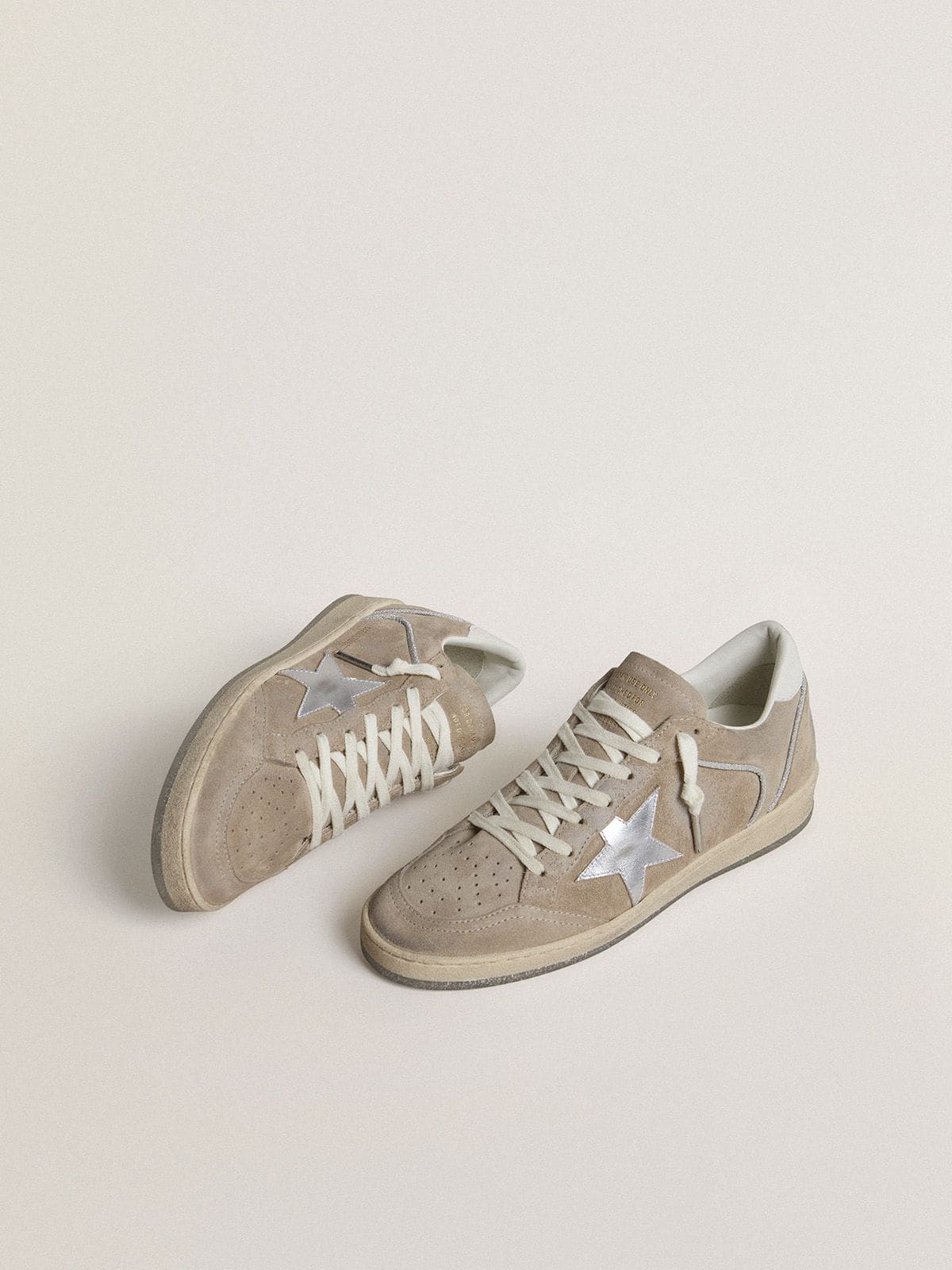 Women's Ball Star LTD in beige suede with silver metallic leather star and white leather heel tab - Golden Goose Women